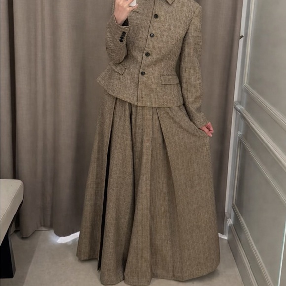 High Waist Plaid Wide Leg Pants Size M Brown Beige Vintage style